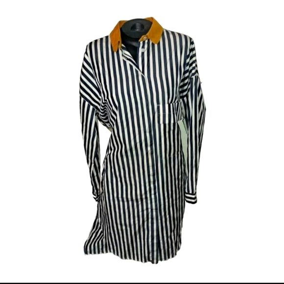Odeeh Striped Blue & White Long Sleeve Shirt Dress Button Down Size 38 B20#6 - Picture 1 of 9